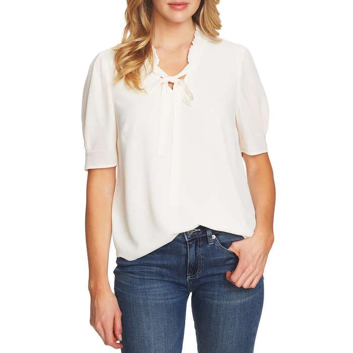 Cece Ruffle Tie Neck Top