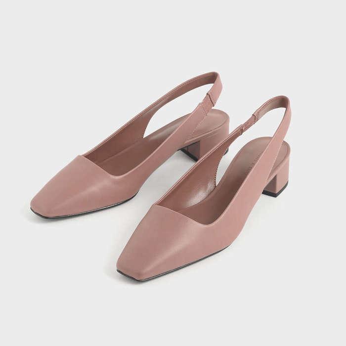 Charles & Keith Square Toe Block Heel Slingback Pumps