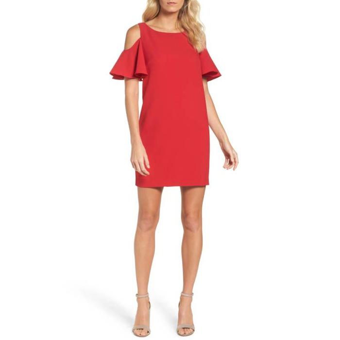 Chetta B Ruffle Cold Shoulder Shift Dress