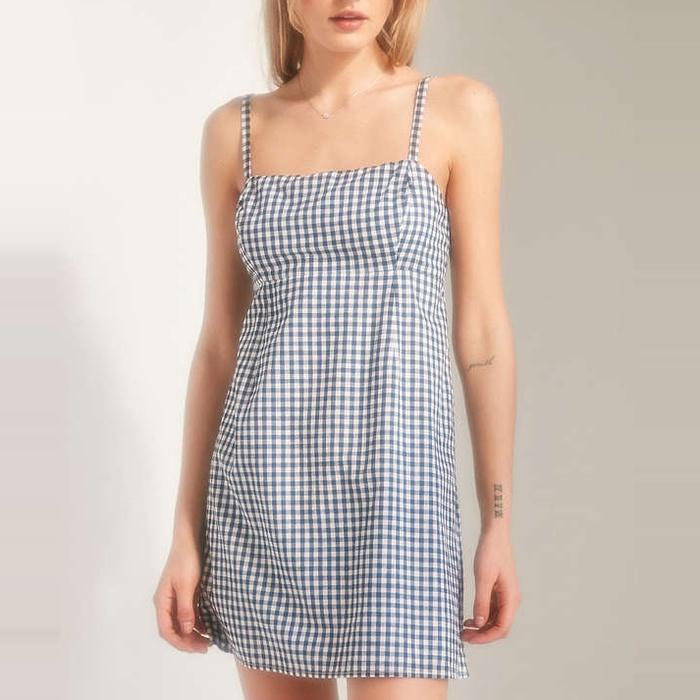 Cooperative Straight Neck Gingham Dress