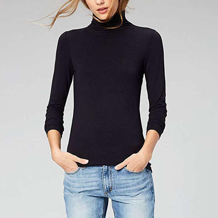 Daily Ritual Rib Knit Long-Sleeve Funnel-Neck Shirt