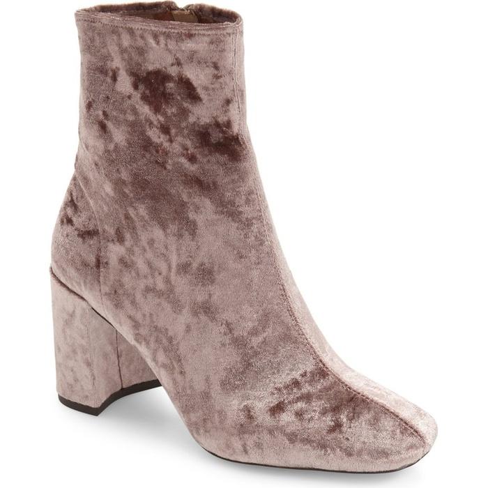 Daisy Street Pink Crushed Velvet Point Heeled Ankle Boots