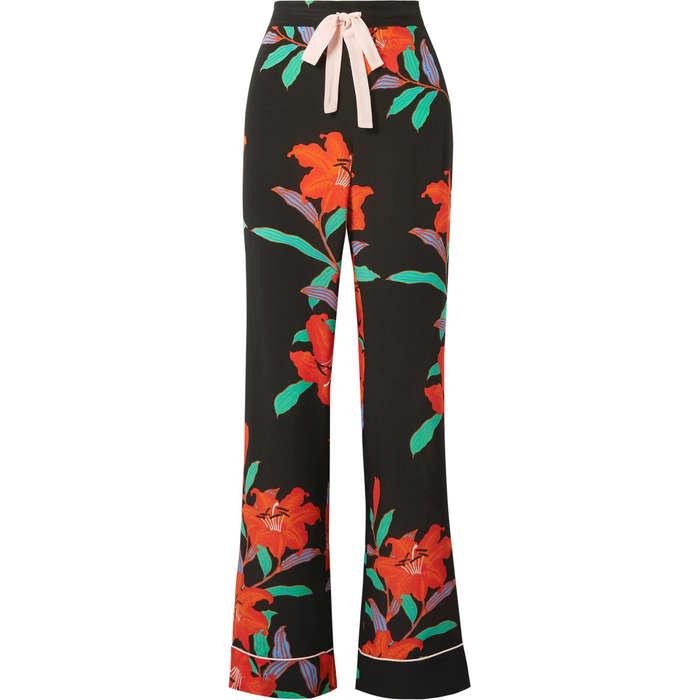 Diane Von Furstenberg Floral-Print Silk Crepe de Chine Straight-Leg Pants