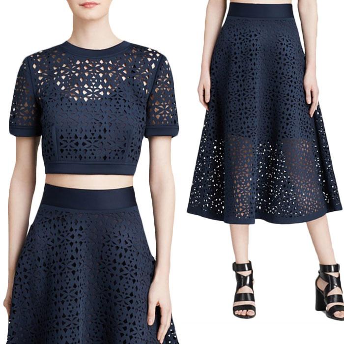 DKNY Laser-Cut Full Midi Skirt and Crop Top