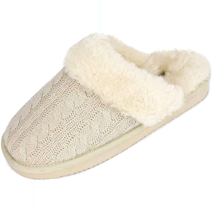 Dream Pairs Cable Knit Faux Fur Slippers