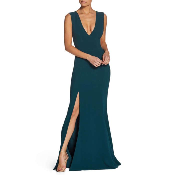 Dress the Population Sandra Plunge Crepe Trumpet Gown