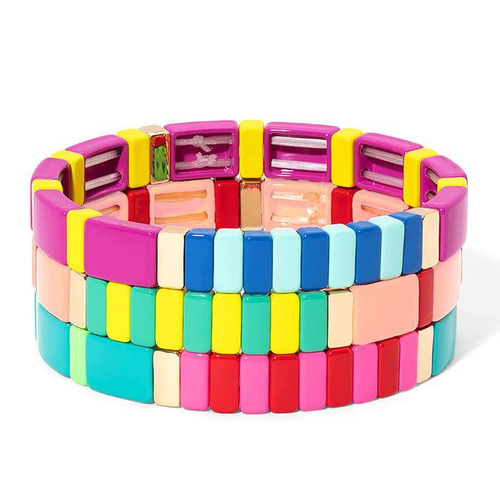 Dvacaman Set Of 3 Enamel Stretch Bangle Bracelets