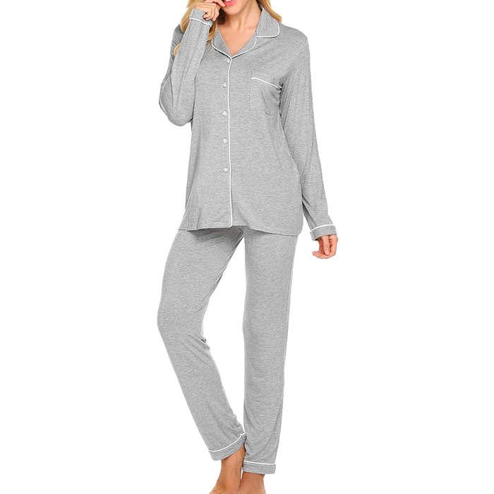 Ekouaer Pajamas Long Sleeve Sleepwear PJ Set