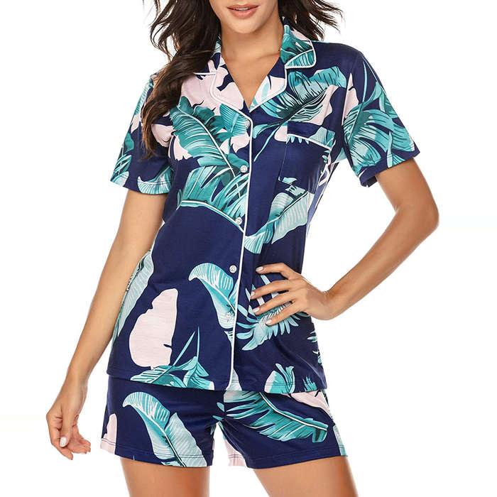 Ekouaer Short Sleeve Button Down Pajama Set