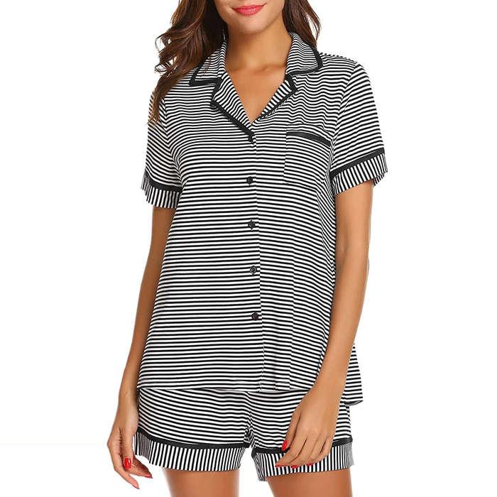 Ekouaer Soft Striped Short Sleeve Pajamas