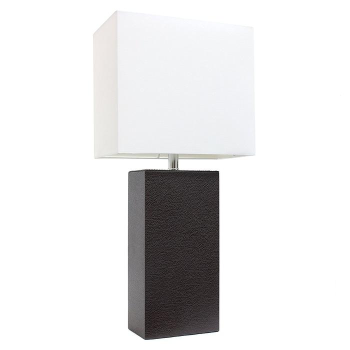 Elegant Designs Modern Leather Table Lamp with White Fabric Shade