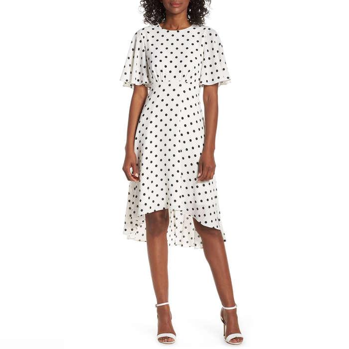 Eliza J Dot High/Low Fit & Flare Dress