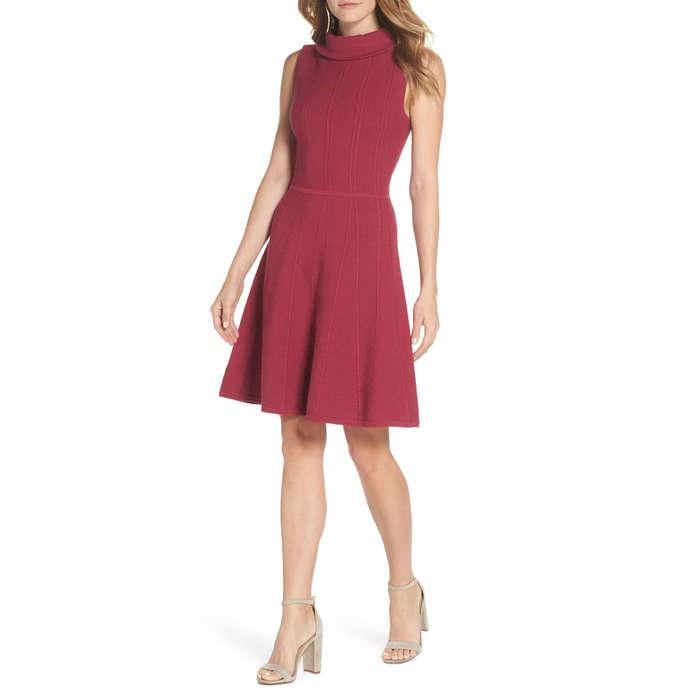 Eliza J Mock Neck Fit & Flare Sweater Dress