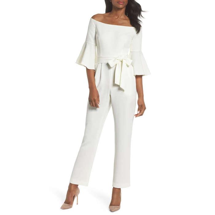 Eliza J Off the Shoulder Bell Sleeve Slim Leg Jumpsuit