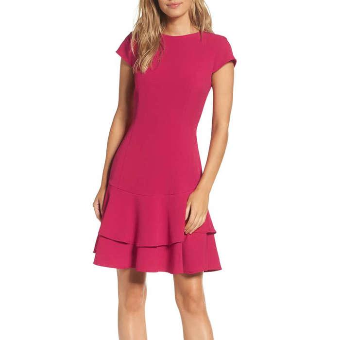 Eliza J Stretch Ruffle Crepe Sheath Dress