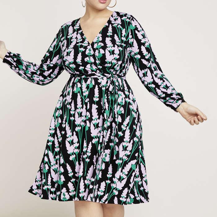 Eloquii Printed Long Sleeve Wrap Dress