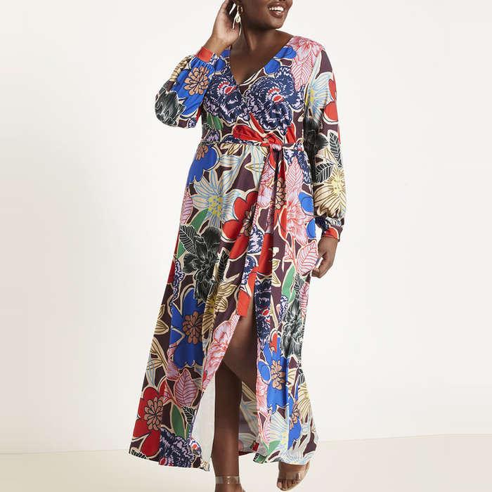 Eloquii Printed Wrap Maxi Dress