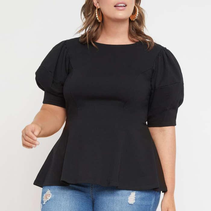 Eloquii Puff Sleeve Peplum Top