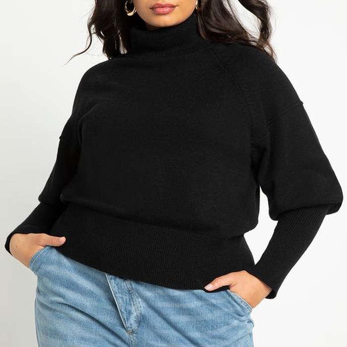 Eloquii Tall Cuff Turtleneck Puff Sleeve Sweater