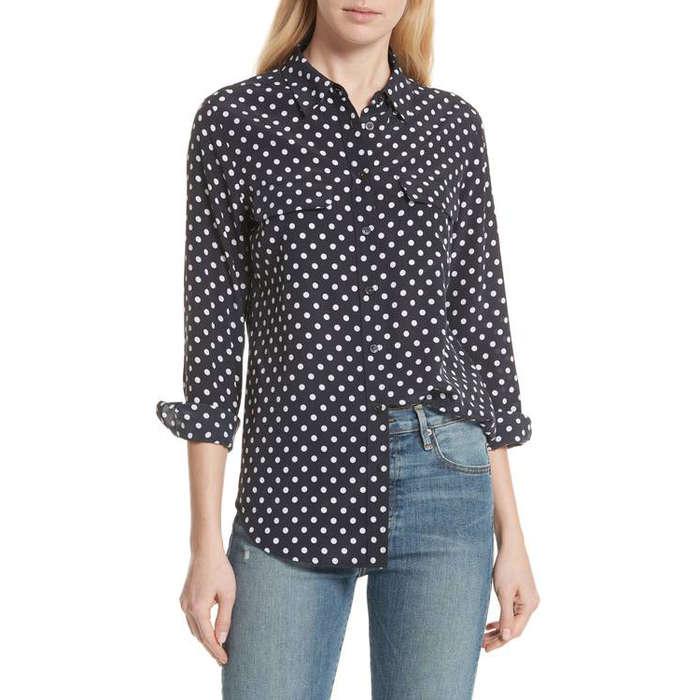 Equipment Slim Signature Polka Dot Silk Shirt