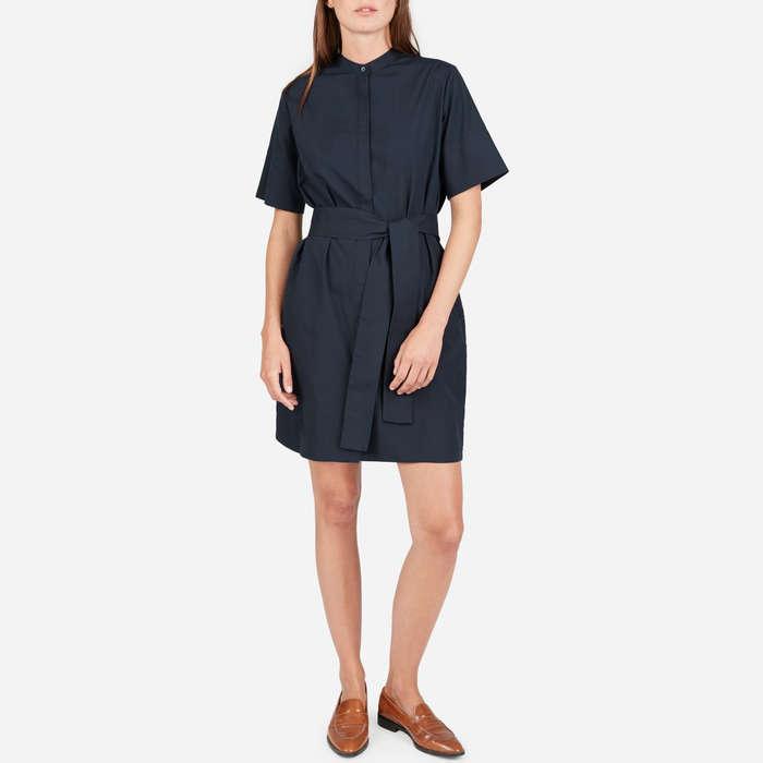 Everlane The Cotton Collarless Belted Shirtdress