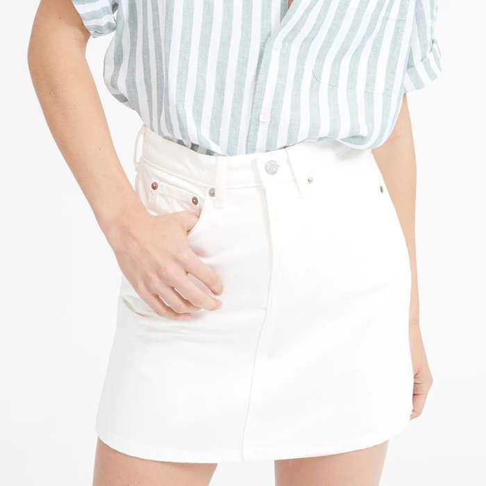 Everlane The Denim Skirt In Bone