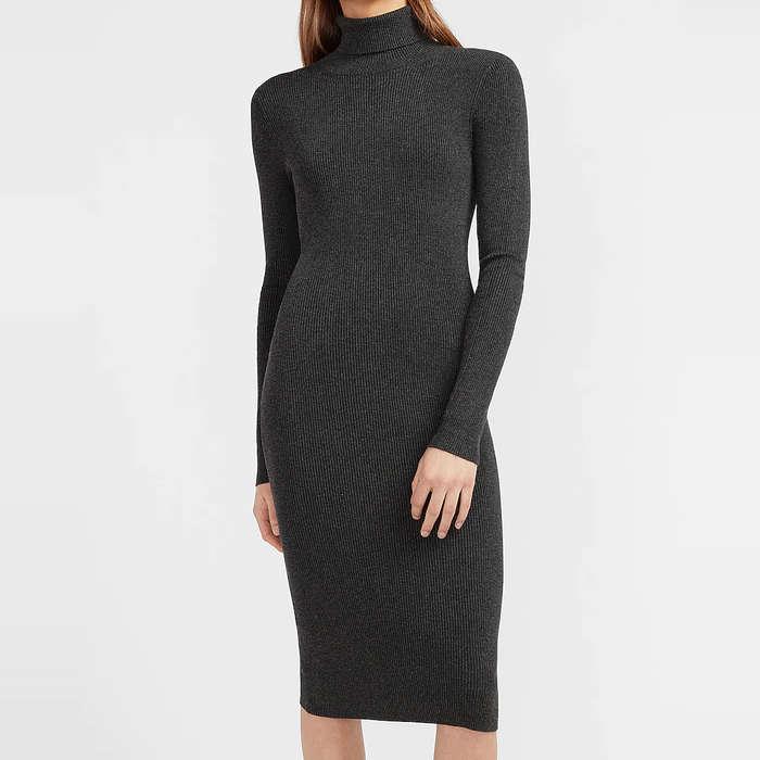 Express Ribbed Turtleneck Midi Sweater Dress