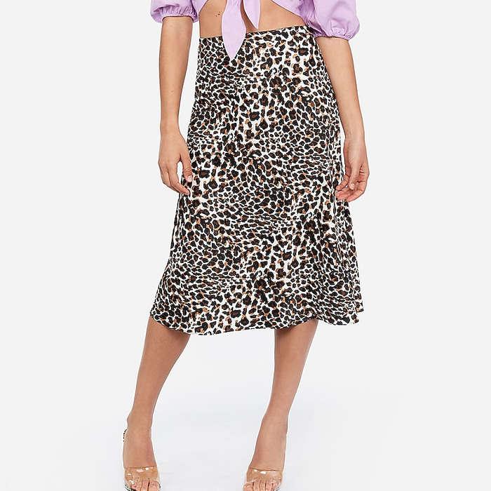 Express Rocky Barnes Satin Midi Skirt