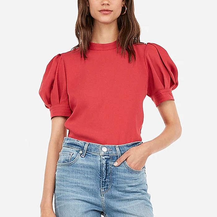 Express Short Sleeve Puff Shoulder Blouse