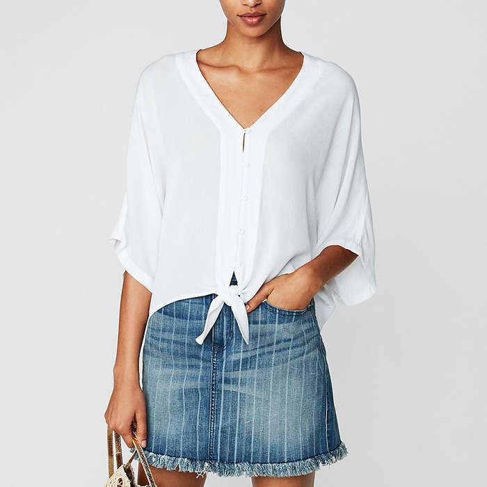 Express Short Sleeve Tie Front Shirt