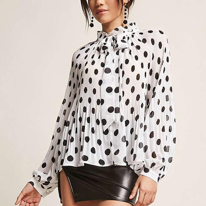 Forever 21 Sheer Pleated Polka Dot Top