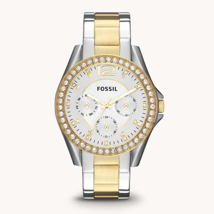 Fossil Riley Round Crystal Bezel Bracelet Watch