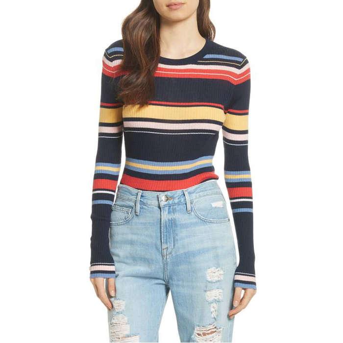 FRAME Stripe Crewneck Merino Wool Blend Sweater