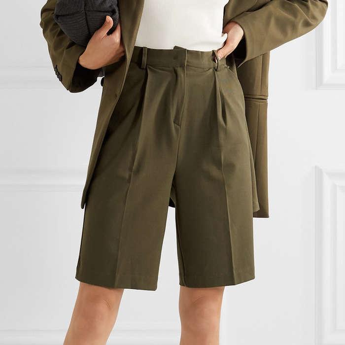 Frankie Shop Julie Pleated Gabardine Shorts