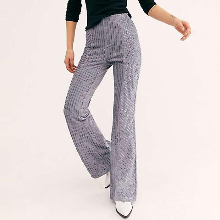 Free People Slim Pull-On Velvet Flare Pants