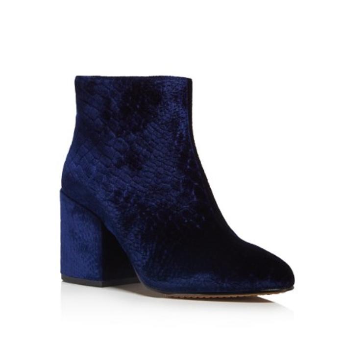 French Connection Dilyla Croc Embossed Velvet Block Heel Booties