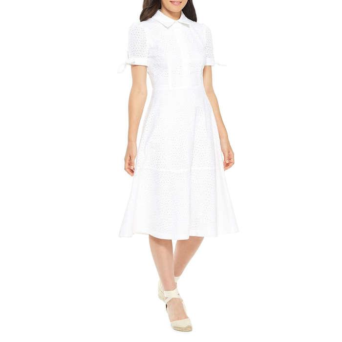 Gal Meets Glam Judith Puff Sleeve Cotton Eyelet Dress