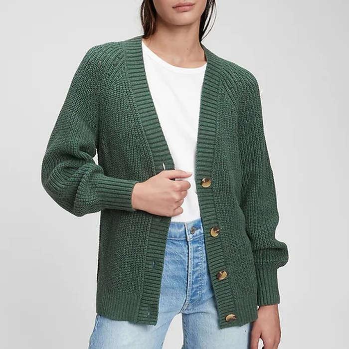 Gap Boyfriend Shaker-Stitch Cotton Cardigan