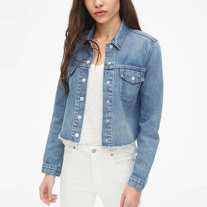 Gap Distressed Crop Icon Denim Jacket