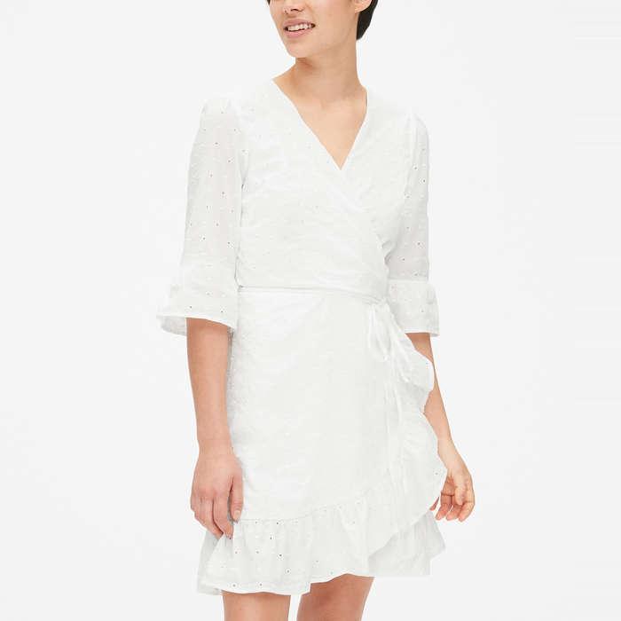 Gap Eyelet Embroidered Ruffle Wrap Dress