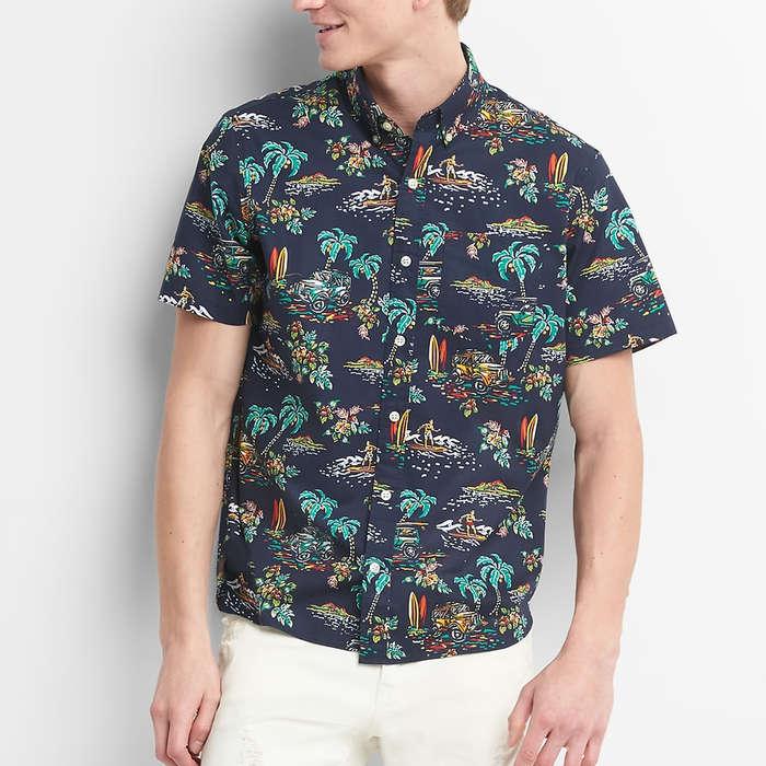 Gap Print Poplin Short Sleeve Shirt in Stretch