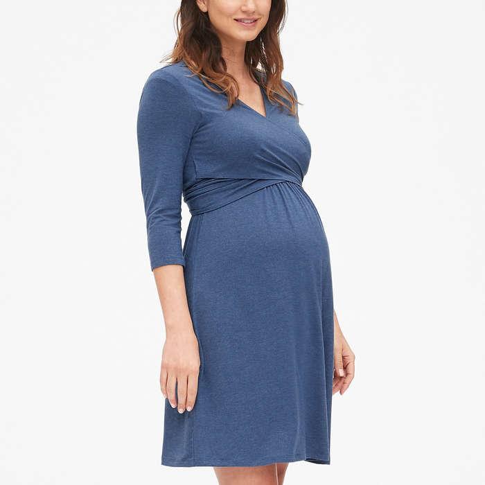 Gap Solid Three-Quarter Sleeve Wrap Dress