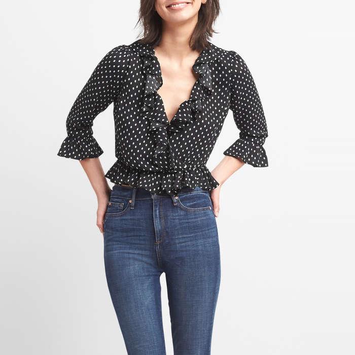 Gap Wrap-Front Print Ruffle Blouse