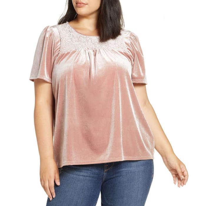 Gibson x Glam The Motherchic Smocked Yoke Velvet Tee