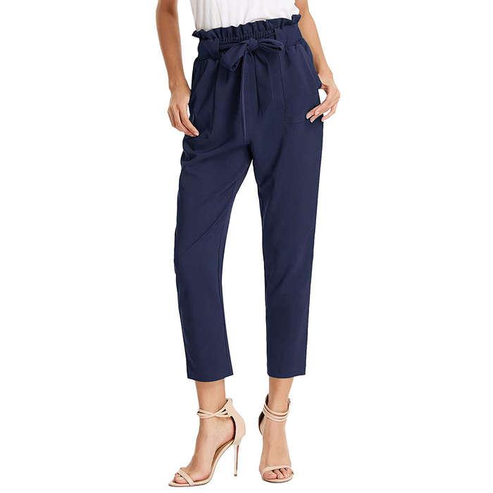 Grace Karin Cropped Paper Bag Waist Pants With Pockets