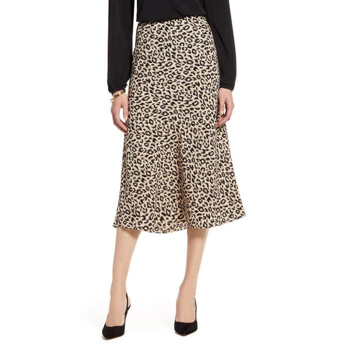 Halogen Bias Cut A-Line Midi Skirt