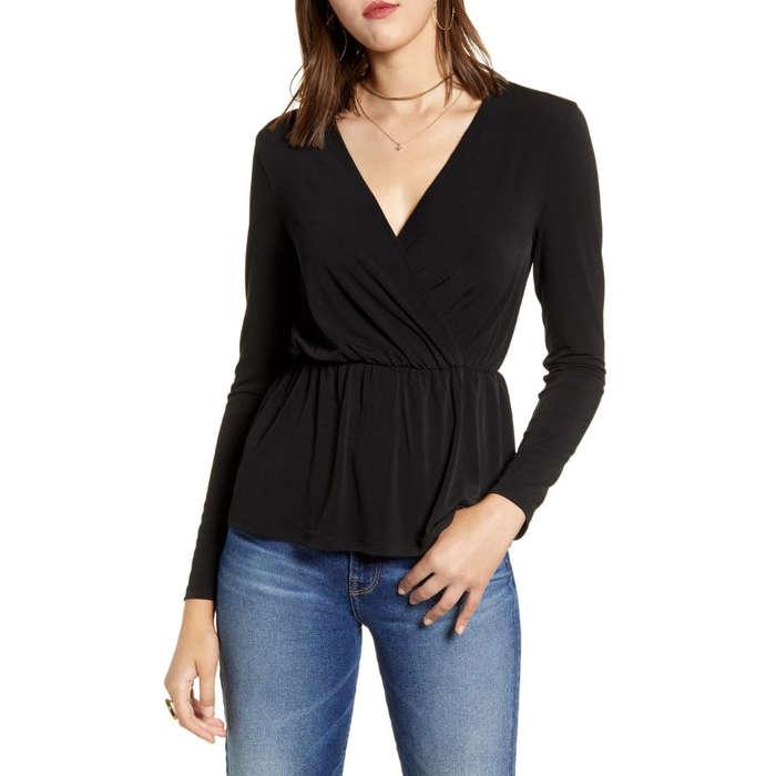 Halogen Knit Surplice Faux Wrap Top