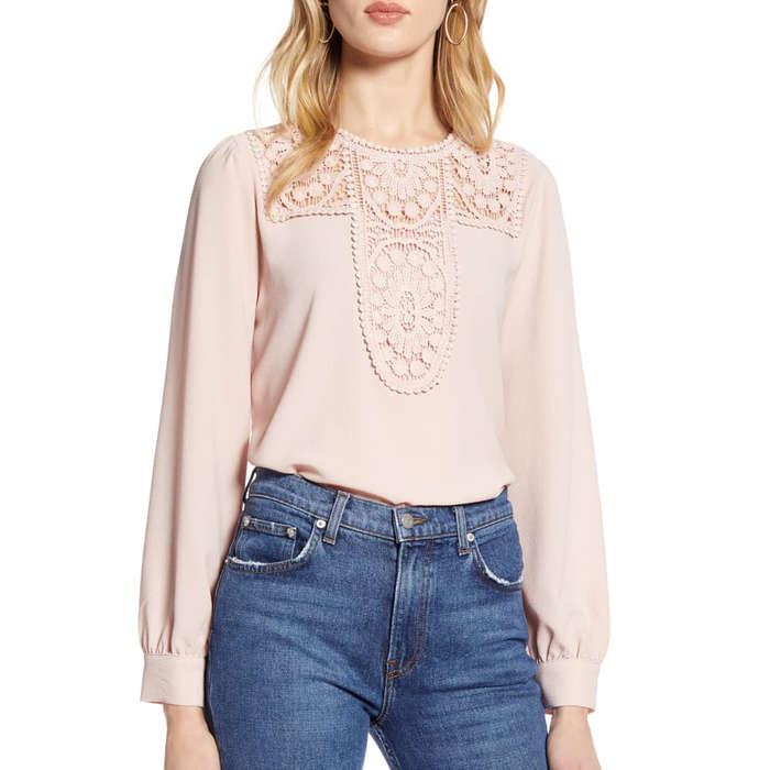 Halogen Lace & Crepe Blouse