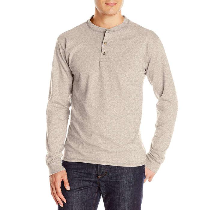 Hanes Men's Long-Sleeve Beefy Henley T-Shirt