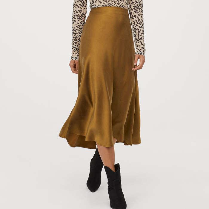 H&M Calf-Length Satin Skirt